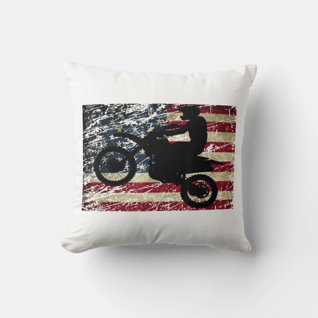 Coussin Drapeau Dirt Vélo USA Drapeau T-Shirt Motocross Dr (Recto)