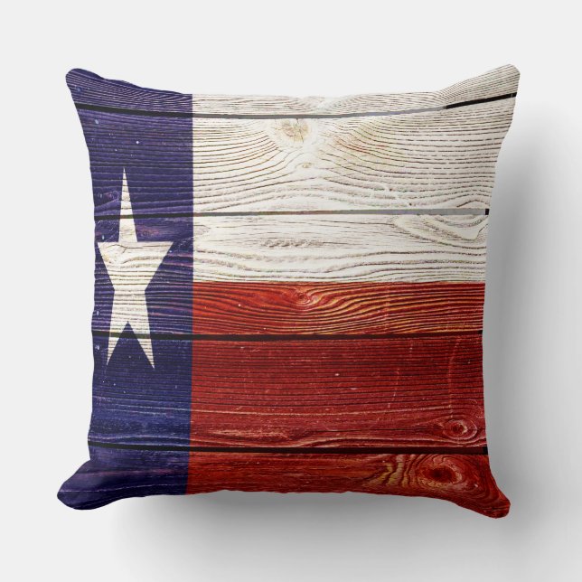 Coussin Drapeau du Texas en bois rustique patriotique (Recto)