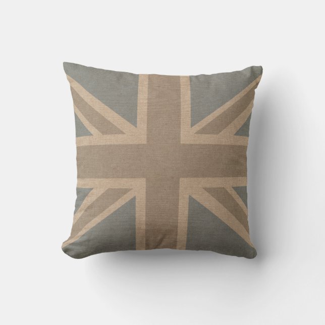 Coussin Drapeau d'Union Jack dans bleu-clair et gris (Recto)