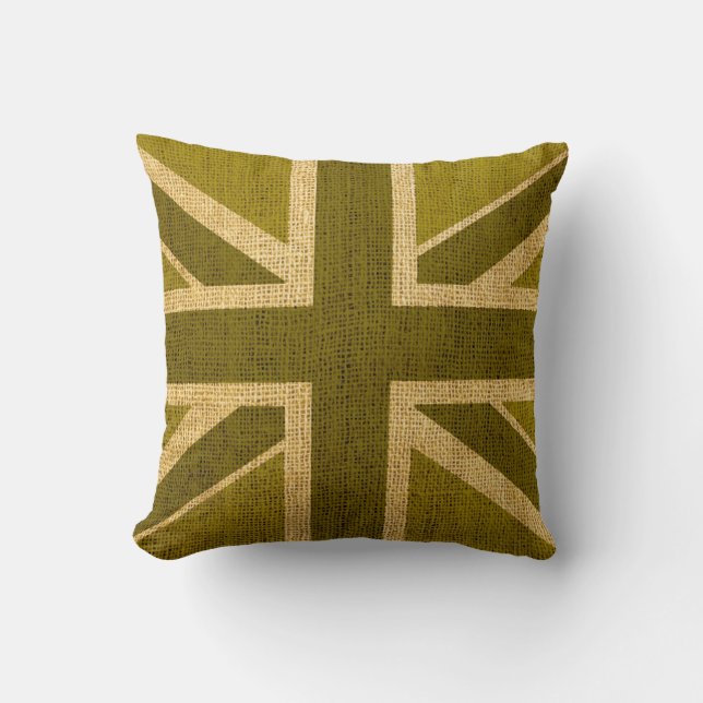Coussin Drapeau d'Union Jack en vert rustique (Recto)