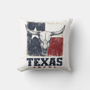 Coussin Drapeau en détresse de crâne de taureau Texas Long
