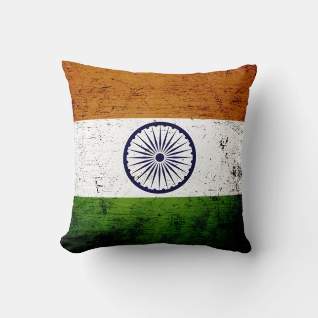 Coussin Drapeau grunge noir de l'Inde (Recto)
