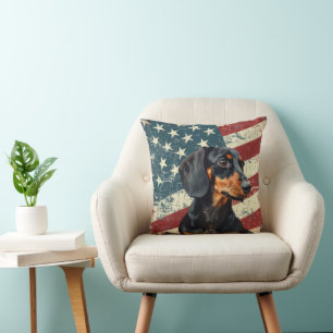 Coussin Drapeau Grunge USA Dachshund Chien