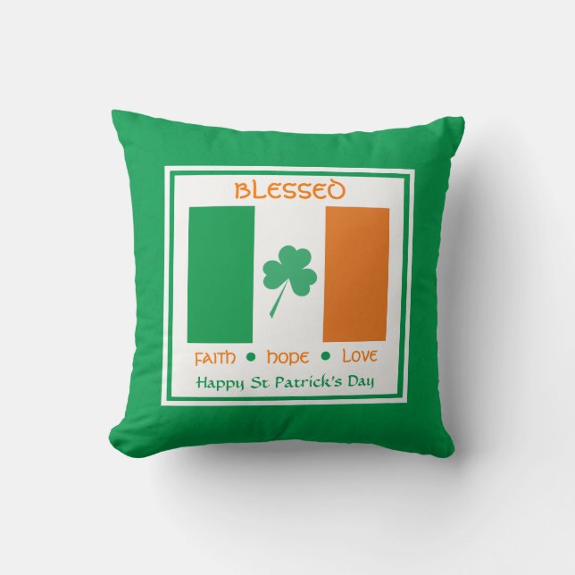 Coussin Drapeau irlandais BÉNI personnalisé Jour de la Sai (Recto)