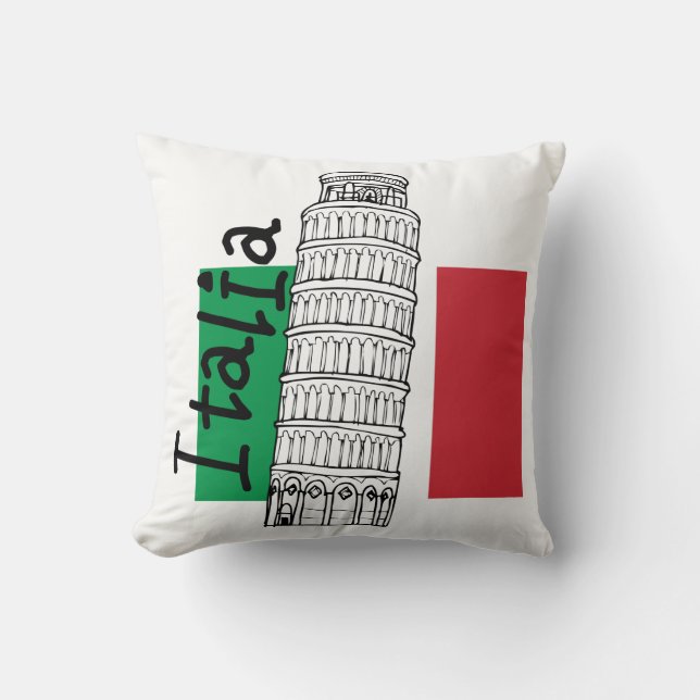 Coussin Drapeau italien et tour penchée de Pise (Recto)