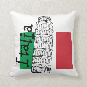 Coussin Drapeau italien et tour penchée de Pise