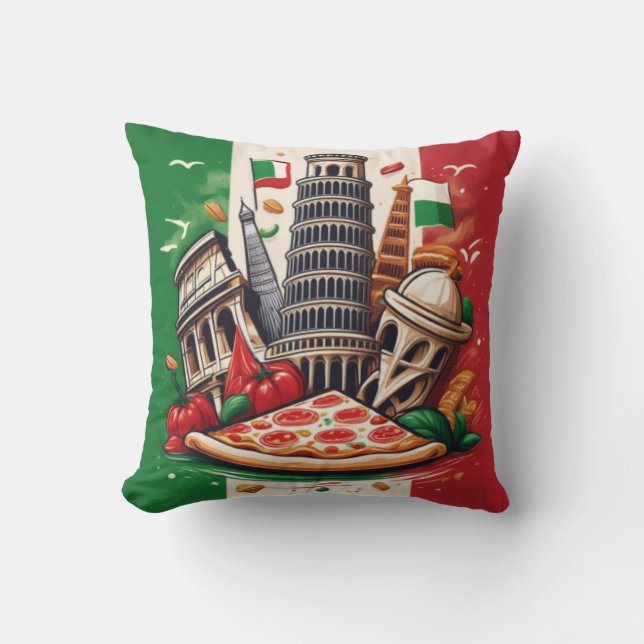 Coussin Drapeau italien, repères et design de pizza (Recto)