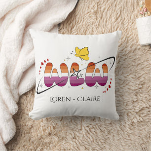 Coussin Drapeau lesbien coucher de soleil papillon WLW