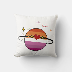 Coussin Drapeau lesbien de coucher de soleil qu'elle aime