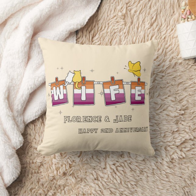 Coussin Drapeau lesbien Sunset Joyeux Anniversaire de mari (Couverture)
