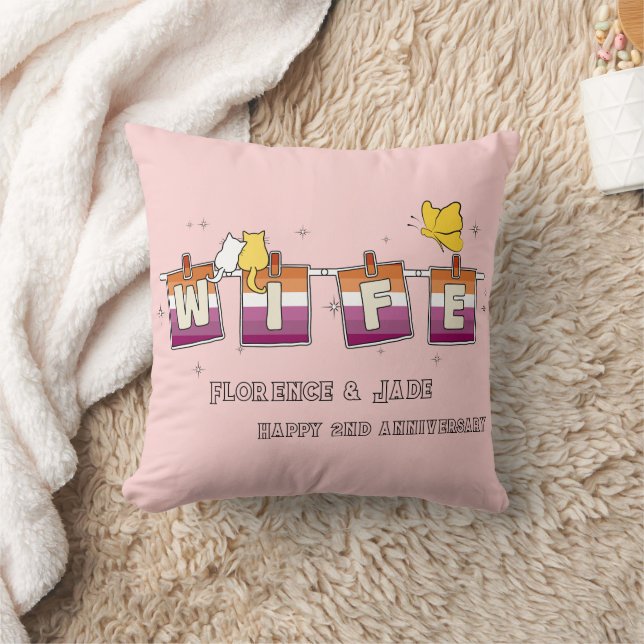 Coussin Drapeau lesbien Sunset Wife Joyeux Anniversaire (Couverture)