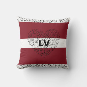 Coussin Drapeau letton avec notes musicales et coeur