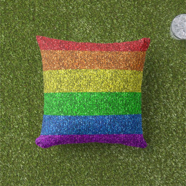 Coussin Drapeau LGBT vibrante parties scintillant arc-en-c (Herbe)