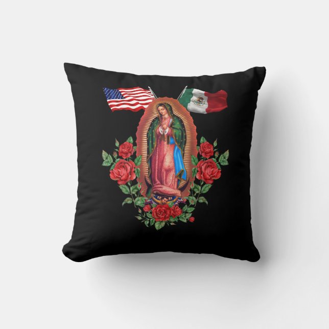 Coussin Drapeau Mexicain Américain Notre Dame Virgen De Gu (Recto)