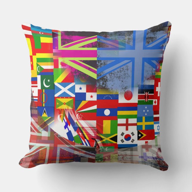 Coussin Drapeau mondial en détresse Glitch Collage abstrai (Recto)