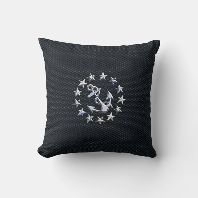 Coussin Drapeau Nautique Argent Ensigne sur Grille Imprime (Recto)