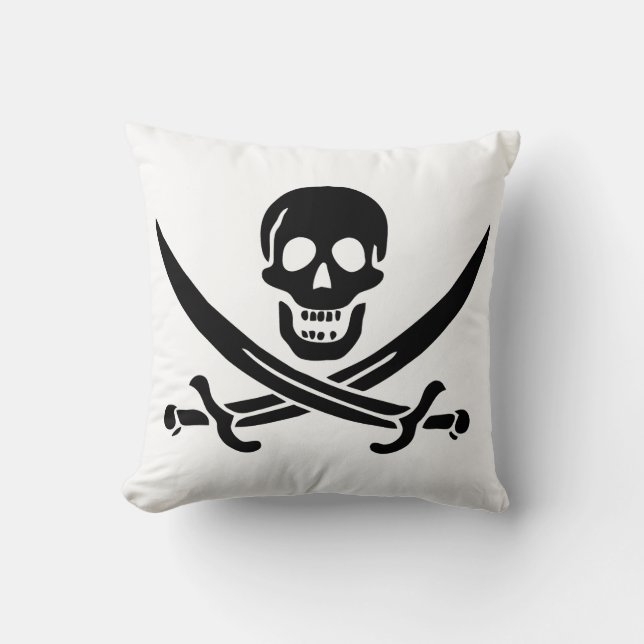 Coussin Drapeau pirate crâne épées croisées (Recto)