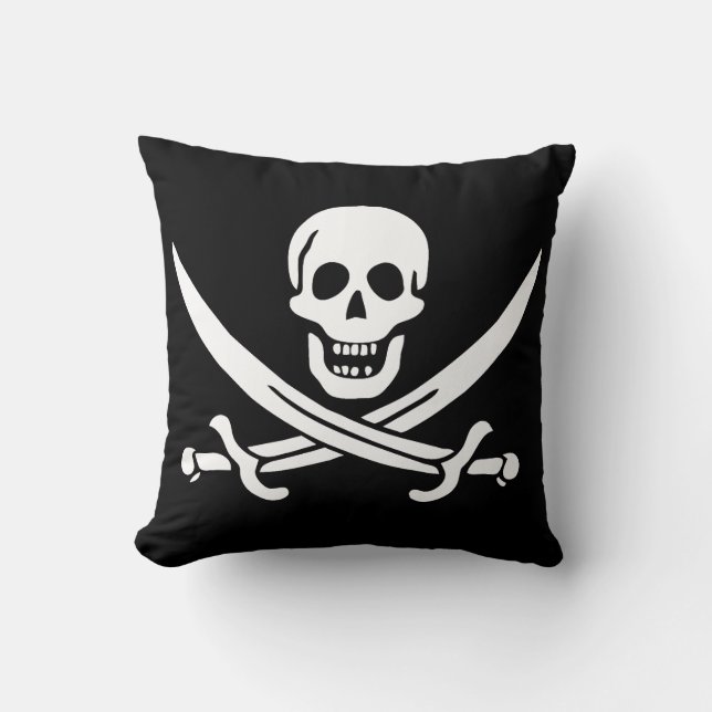 Coussin Drapeau pirate crâne épées croisées (Recto)