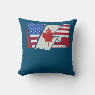 Coussin Drapeau semi-américain des racines canadiennes Can