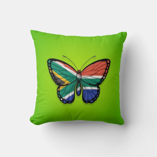 Coussin Drapeau sud-africain de papillon sur le vert (Recto)