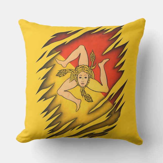 Coussin Drapeau trinacrien sicilien conception arrachée Je (Recto)