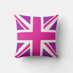 Coussin Drapeau Union Jack rose, violet et blanc
