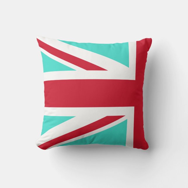 Coussin Drapeau Union Turquoise et Rouge Demi (Recto)