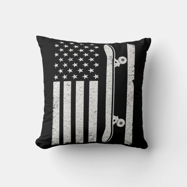 Coussin Drapeau US Skateboard Patriotique 4 juillet Funny  (Recto)