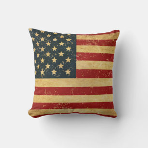 Coussin Drapeau Vintage américain Grunge