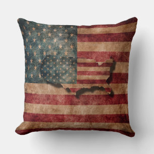 Coussin Drapeau vintage grunge USA étoiles et bandes et ca