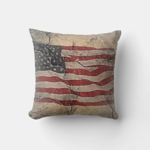 Coussin Drapeau vintage Patriotique USA sur mur de pierre