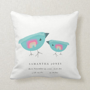 Coussin Drawn Rainbow Blue Birdy Baby Birth Stat