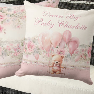 Coussin Dream Big rose Teddy Baby Girl Nursery