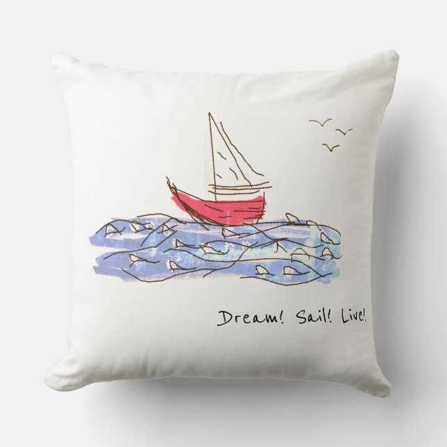 Coussin Dream Sail Live Sea Boat Seagull Sketch (Recto)