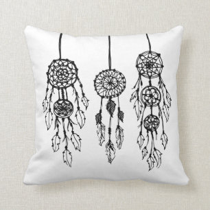 Coussin Dreamcatchers Bohémiens Illustrés en noir et blanc