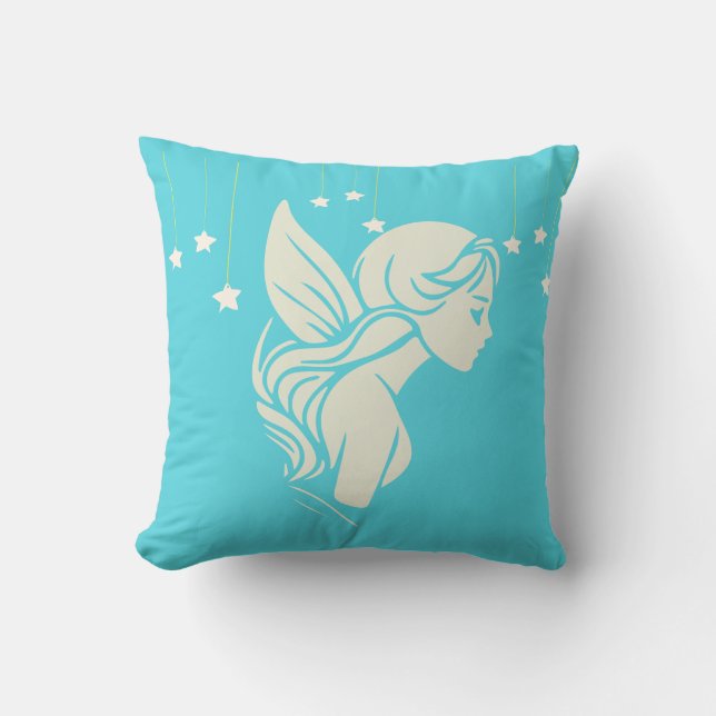 Coussin "Dreaming Fairy with Stars on Turquoise Blue" (Recto)