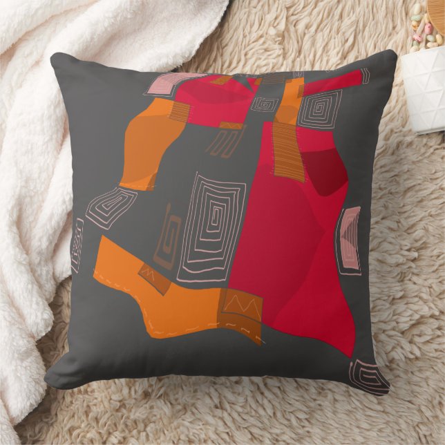 Coussin Dreamy Egyptian Collage - Red Orange Grey (Couverture)