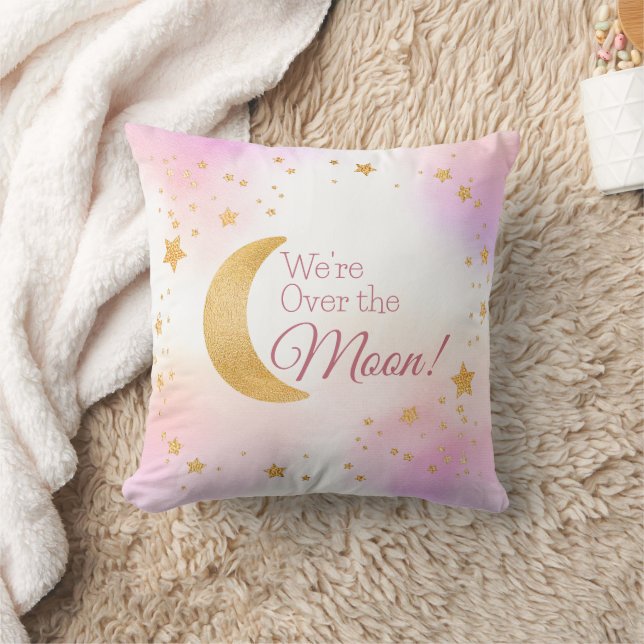 Coussin Dreamy Over the Moon Rose Girl Baby Nursery Décor (Couverture)