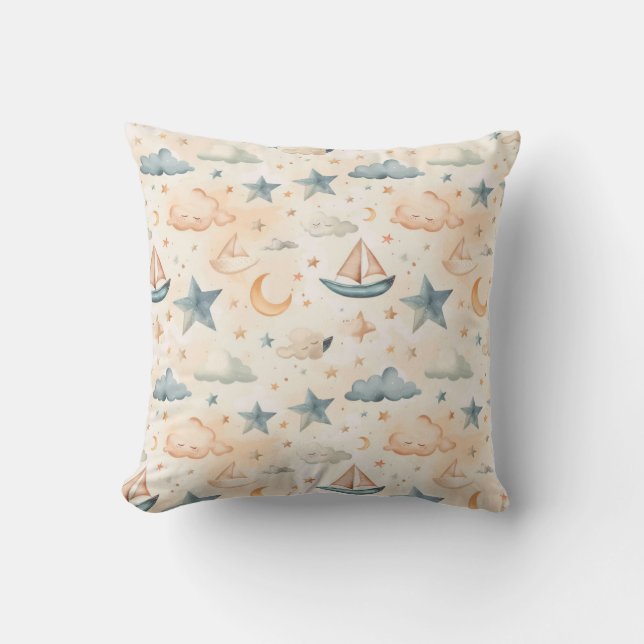 Coussin Dreamy Sailboats & Stars Throw Pillow (Recto)