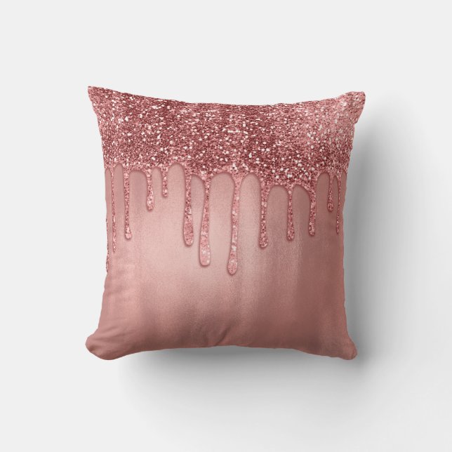Coussin Dripping in Rose Gold Glitter Pretty Pink Drips (Recto)