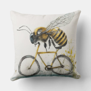 Coussin Drôle abeille à vélo en train de dessiner l'aquare