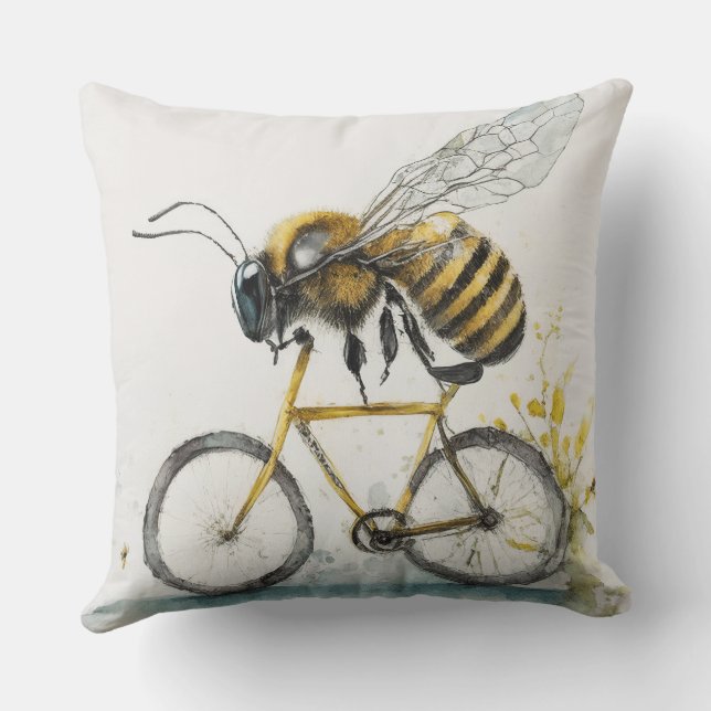 Coussin Drôle abeille à vélo en train de dessiner l'aquare (Verso)