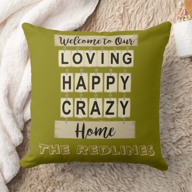 Coussin Drôle Amoureux Heureux Fou Maison Doré Olive (Couverture)