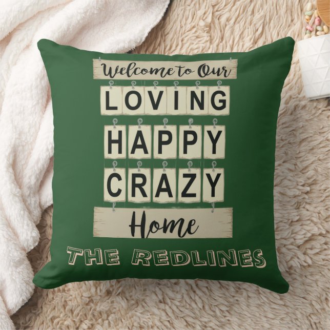 Coussin Drôle Amoureux Heureux Fou Maison Vert (Couverture)