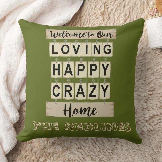 Coussin Drôle Amoureux Heureux Fou Maison Vert (Couverture)