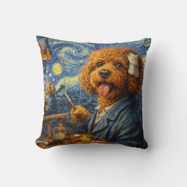 Coussin Drôle Artiste Cockapoo Cadeau d'Art Chien (Recto)