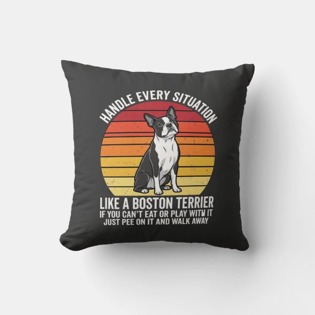 Coussin Drôle attitude de Boston Terrier Rétro (Recto)