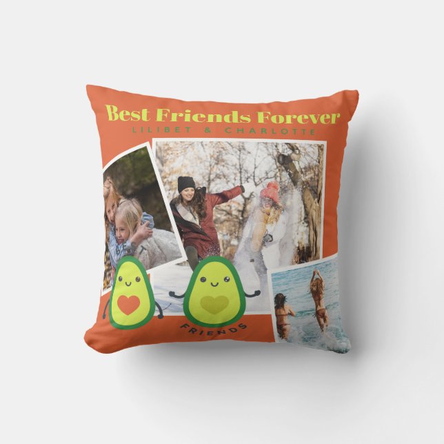 Coussin Drôle BFF PHOTO COLLAGE Cadeau personnalisé AVOCAD (Recto)