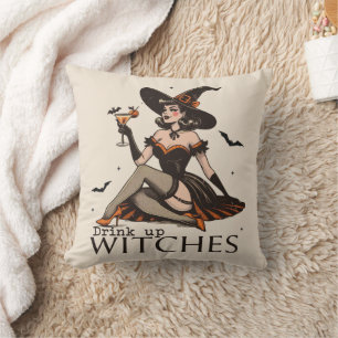 Coussin Drôle Boisson Vintage Sorcières Halloween