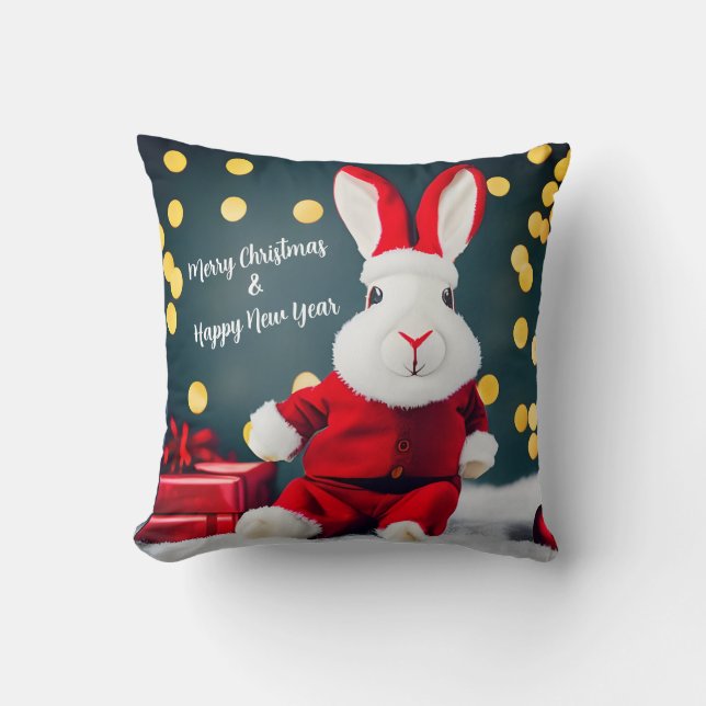 Coussin Drôle Bunny mignon lapin de Noël Père Noël Cadeau (Recto)
